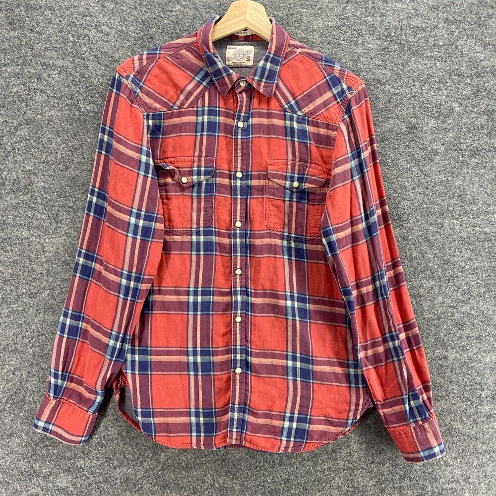 Lucky Brand Shirt Men S Small Red Plaid Button Up Collared Classic Fit Cotton